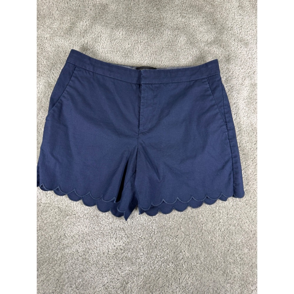 Banana Republic Navy Blue Scallop Hem Chino Shorts Size 4 Stretch Cotton Preppy